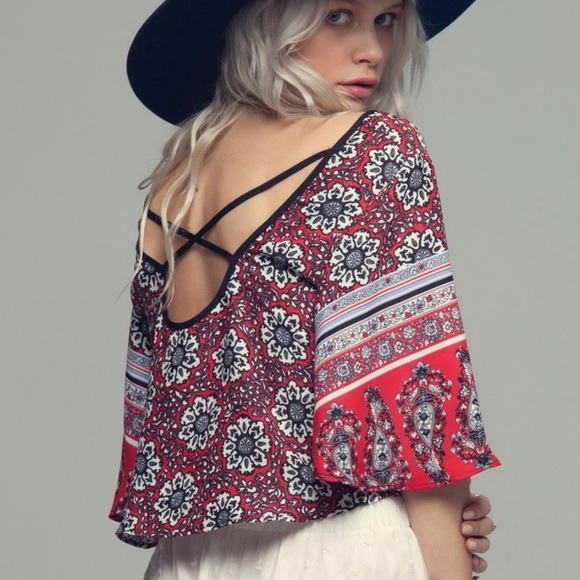 Band of Gypsies Tops - Band of Gypsies Medallion Print Cross Back Top S